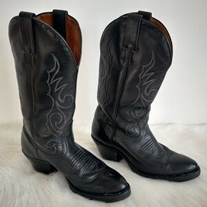 Boulet Women/Men Black Stitched Leather Western Cowboy Boot Size 6/8